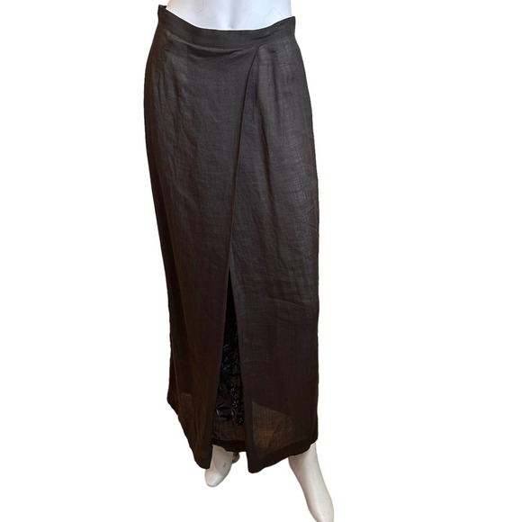 Armand Ventilo Skirt Brown Blue Floral Embroidered Maxi Modest Skirt sz 40=S - Picture 10 of 10